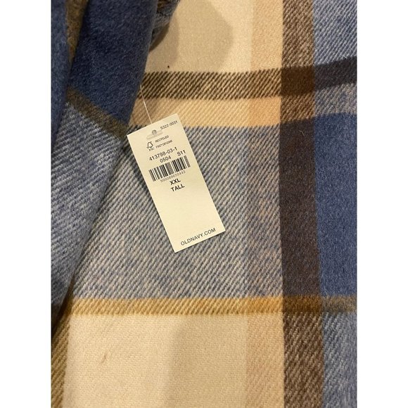 OLD Navy Beige Blue Plaid Soft Brushed Utility Shacket Jacket Women XXL Tall NEW - Picture 5 of 5